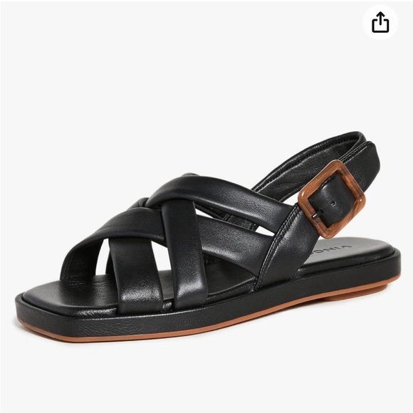 Vince Women’s Rexx Black Leather Sandals Size 8.5 Fisherman - Picture 1 of 8